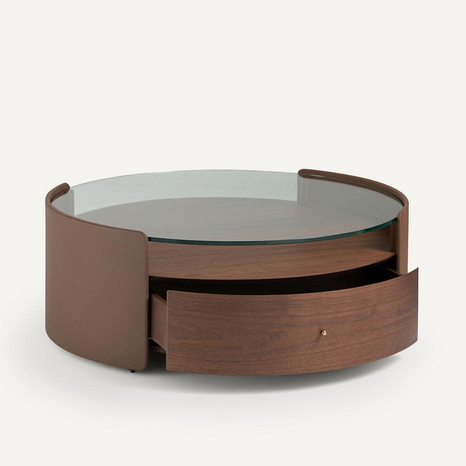 AM.PM Table basse plaqué noyer et cuir  