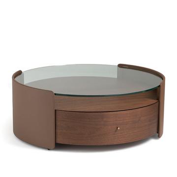 Table basse plaqué noyer et cuir