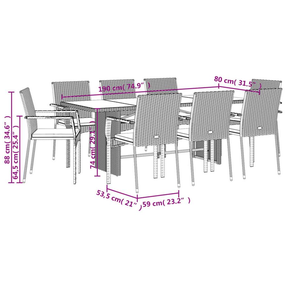 VidaXL Ensemble à manger de jardin rotin synthétique  