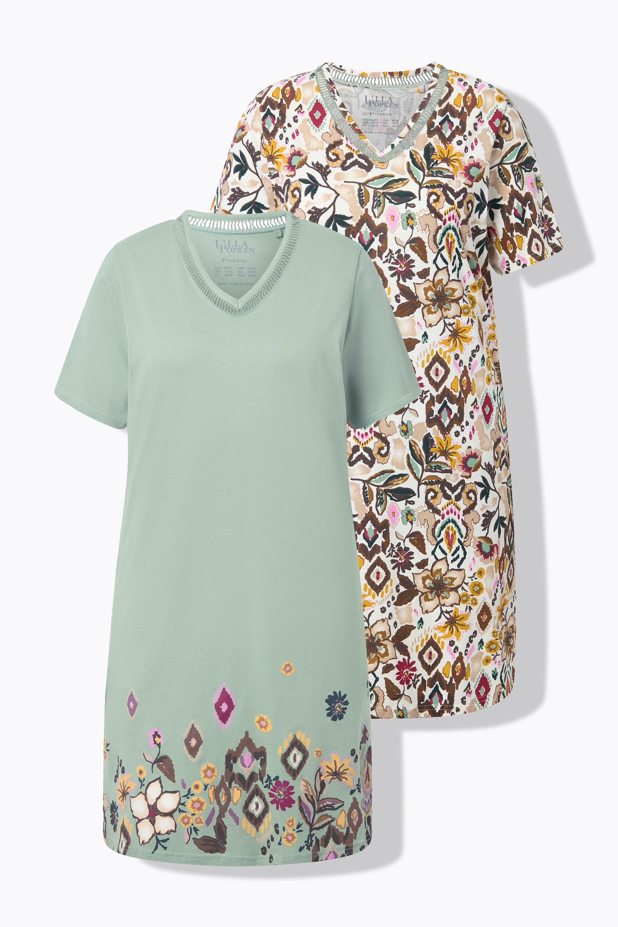 Ulla Popken Bigshirts Confezione Doppia Fiori Scollatura a V Mezze Maniche  