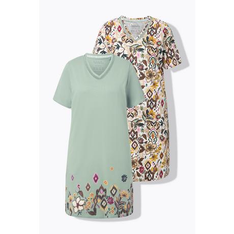 Ulla Popken Bigshirts Confezione Doppia Fiori Scollatura a V Mezze Maniche  