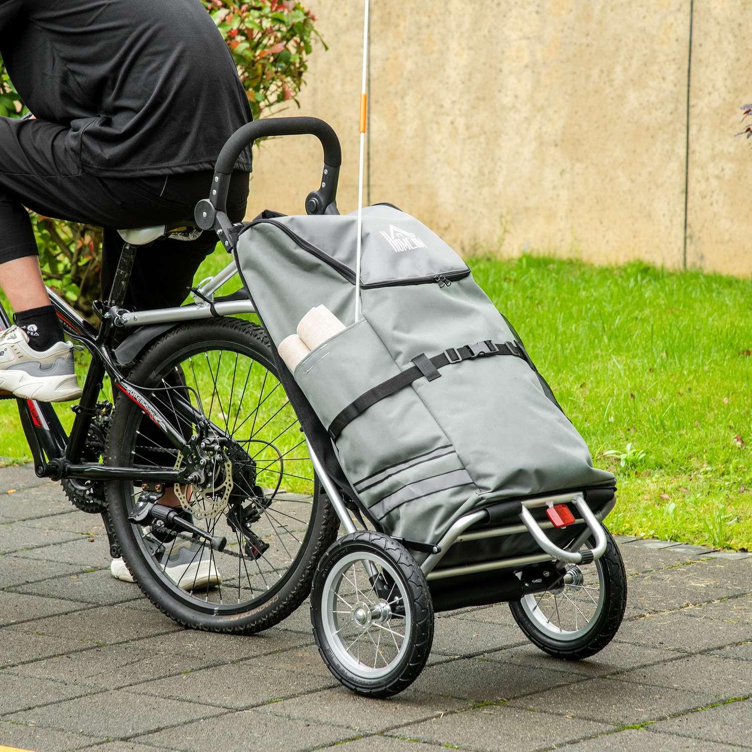 Northio  Remorque Cargo Et Chariot De Courses 2 En 1 Pour Remorques À Vélo, Avec Pinces De Connexion, 24,3 Kg, 55 L, Aluminium+Oxford, Gris+Argent, 53X43X110Cm 