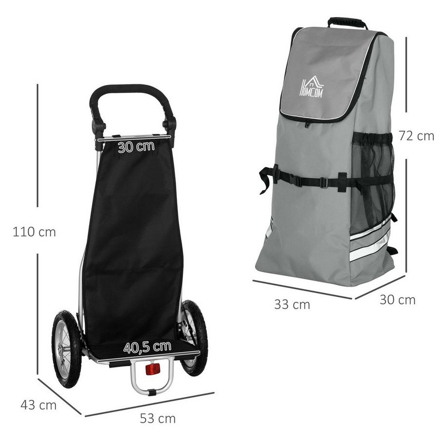 Northio  Rimorchio Da Carico E Carrello Spesa 2 In 1 Per Rimorchi Da Bicicletta, Con Morsetti Di Collegamento, 24,3 Kg, 55 L, Alluminio+Oxford, Grigio+Argento, 53X43X110 Cm 