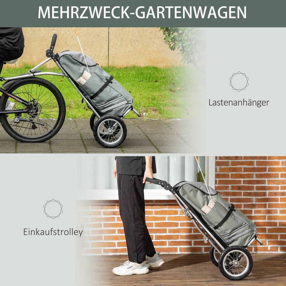 Northio  Rimorchio Da Carico E Carrello Spesa 2 In 1 Per Rimorchi Da Bicicletta, Con Morsetti Di Collegamento, 24,3 Kg, 55 L, Alluminio+Oxford, Grigio+Argento, 53X43X110 Cm 