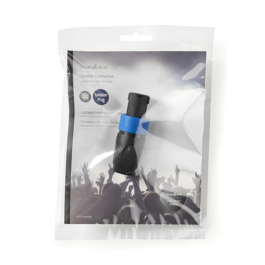 Nedis  connecteur pour haut-parleur | Droit | Mâle | Nickelé | A souder | Diamètre d'entrée du câble : 8.0 mm | ABS | Noir | 1 pc. | Sachet en plastique 