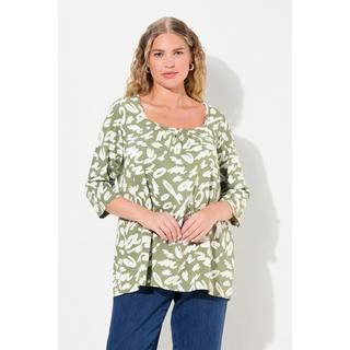 Ulla Popken  Shirt, A-Linie, Zierfalten, Carree-Ausschnitt, 3/4-Arm 