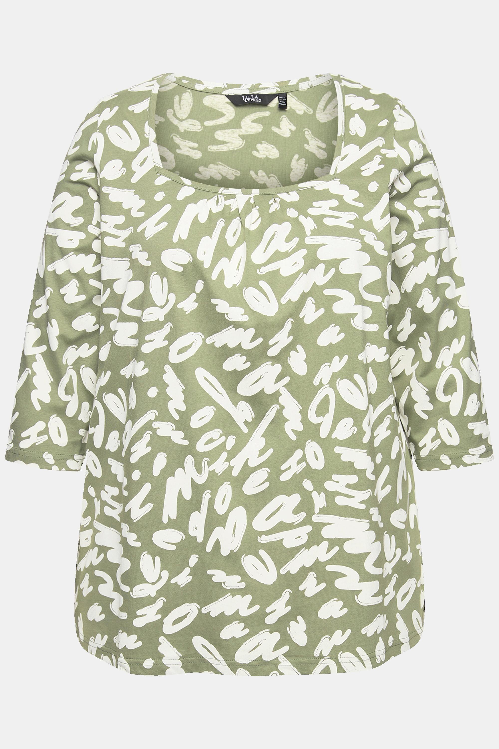 Ulla Popken  Shirt, A-Linie, Zierfalten, Carree-Ausschnitt, 3/4-Arm 