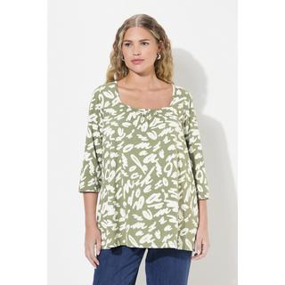 Ulla Popken  Shirt, A-Linie, Zierfalten, Carree-Ausschnitt, 3/4-Arm 