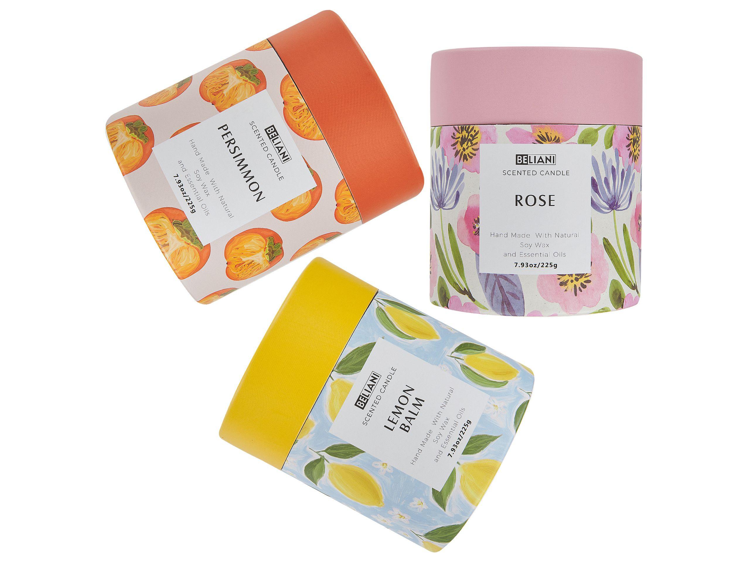 Beliani Set di 3 Candele Profumate en Cera di Soia COLORFUL BARREL  