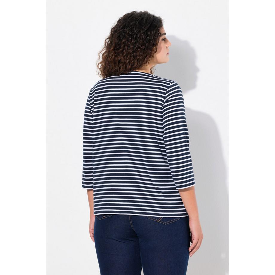 Ulla Popken T-shirt rayé Classic Col rond Manches 3/4  