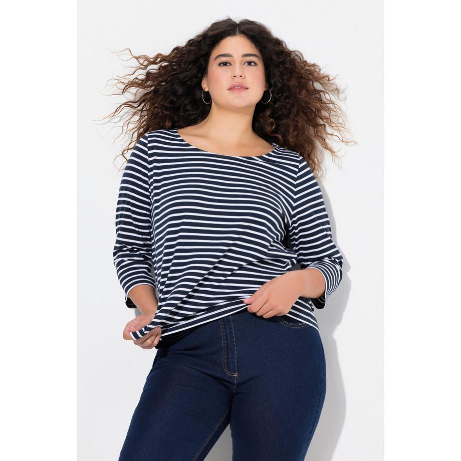 Ulla Popken T-shirt rayé Classic Col rond Manches 3/4  