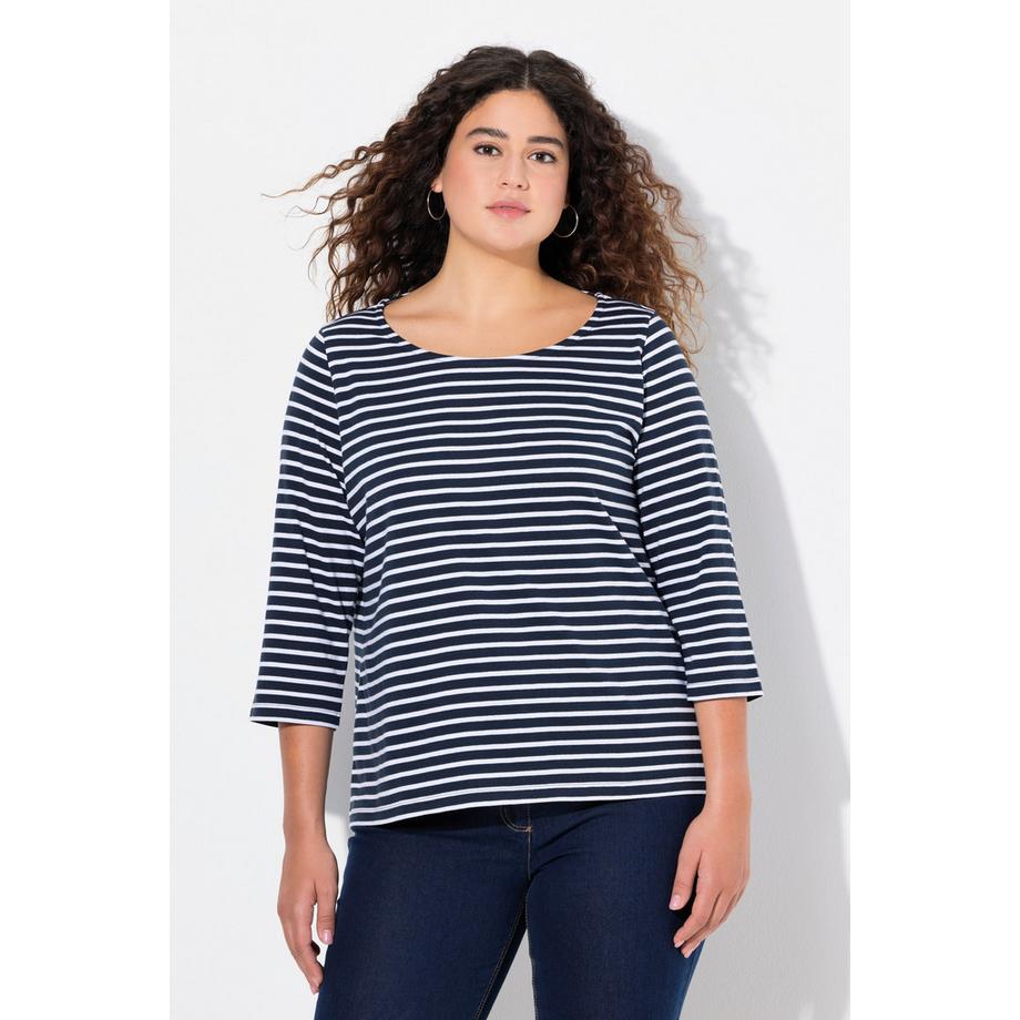 Ulla Popken T-shirt rayé Classic Col rond Manches 3/4  