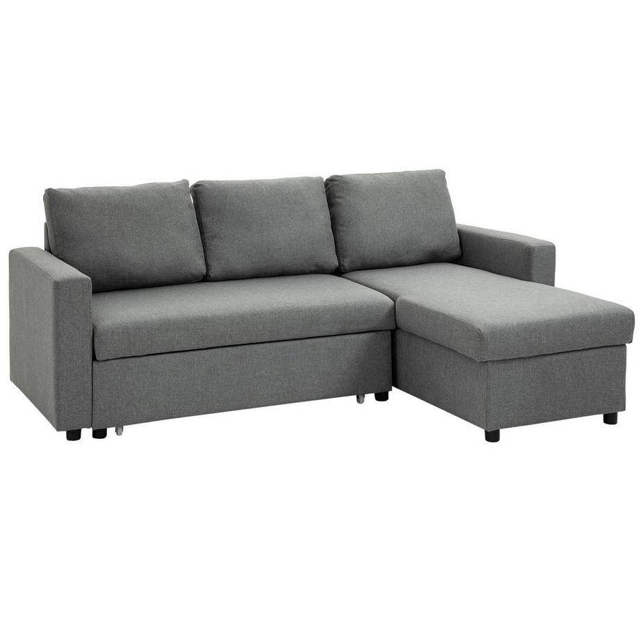 Northio Canapé D'Angle Avec Fonction Couchage, Espace De Rangement, Canapé D'Angle Avec Coffre De Lit, Méridienne, Canapé En Tissu, Forme L, Touche Lin, Gris Clair 211,5 X 146 X 85 Cm  