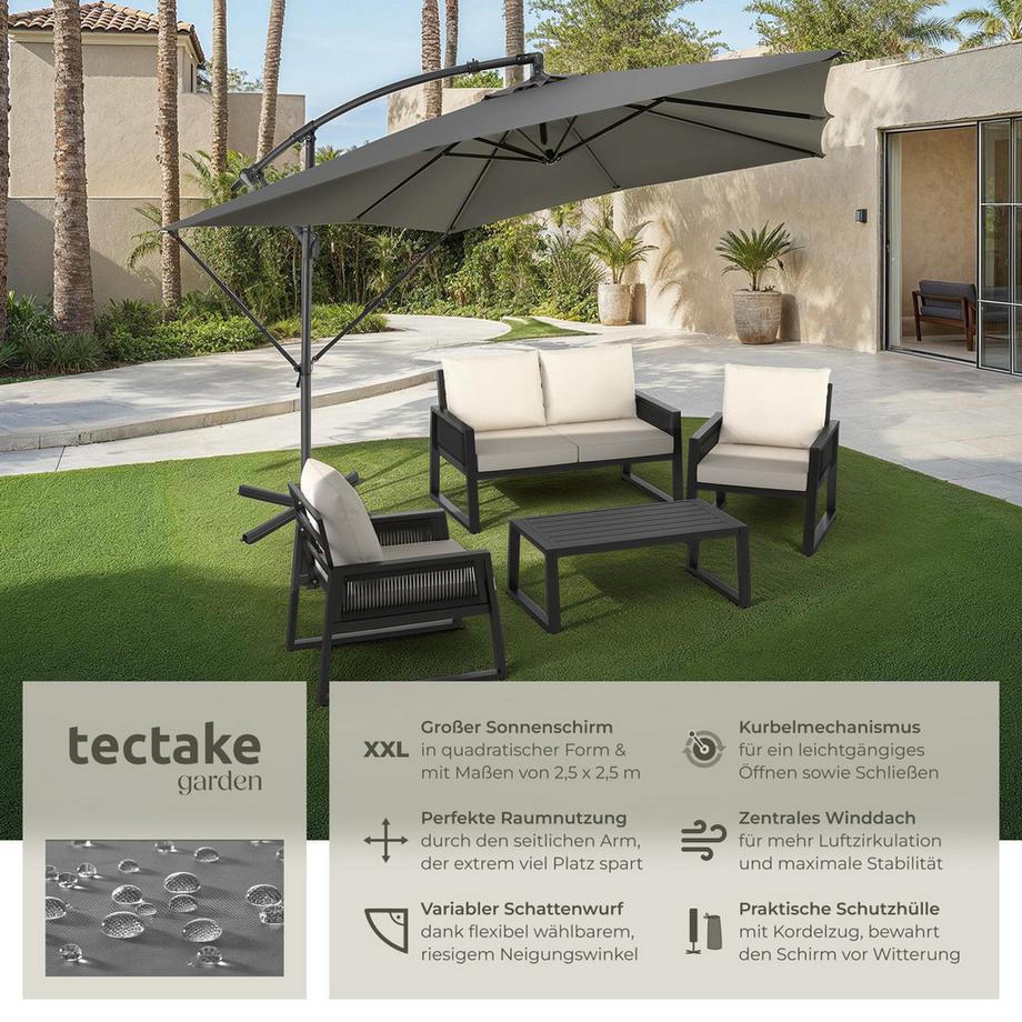 Tectake Sonnenschirm  Apollon 250 x 250 cm  leichtgängiger Mechanismus  