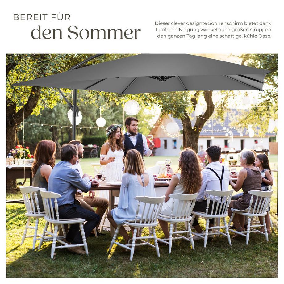 Tectake Sonnenschirm  Apollon 250 x 250 cm  leichtgängiger Mechanismus  