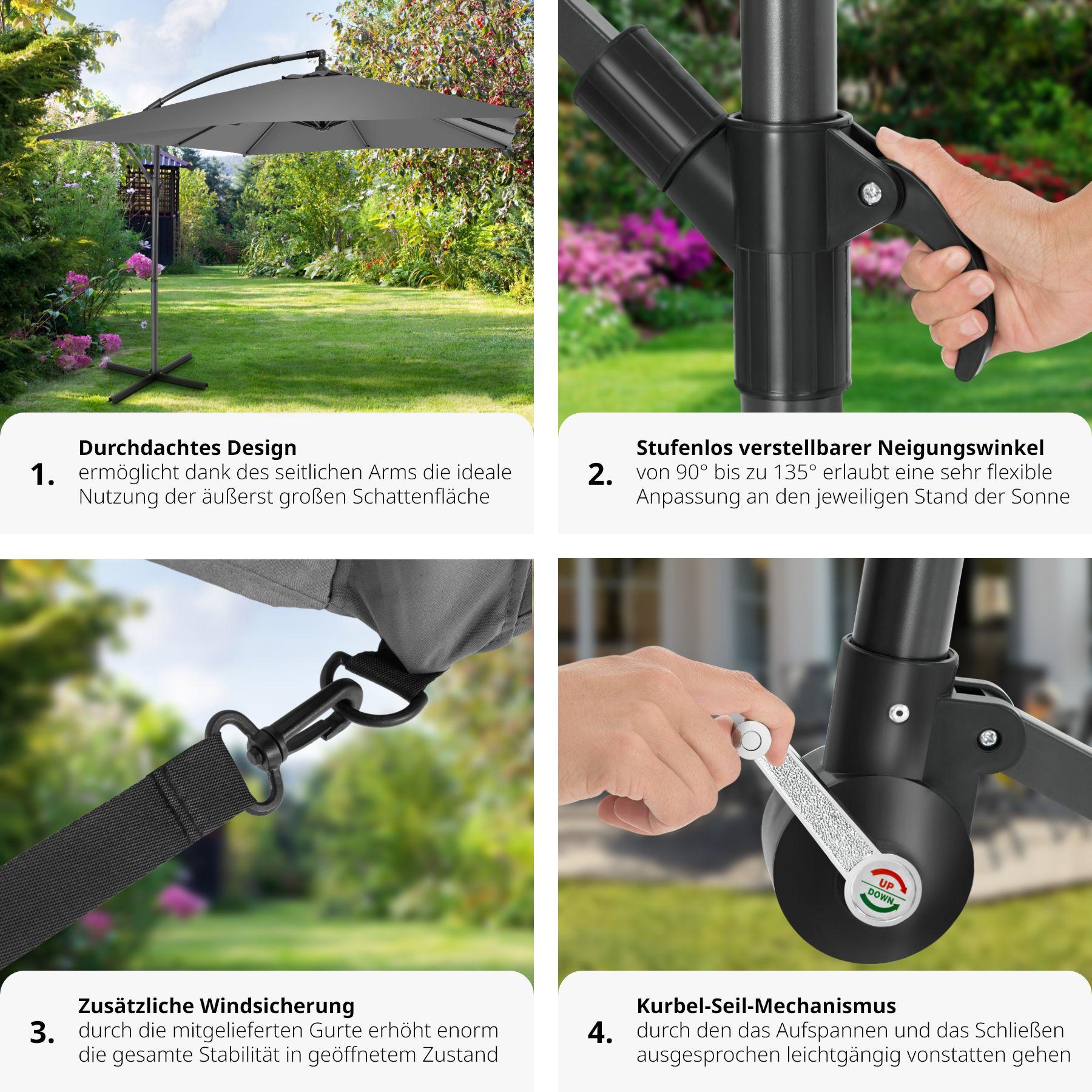 Tectake Parasol Apollon avec manivelle 2,5 x 2,5 m  