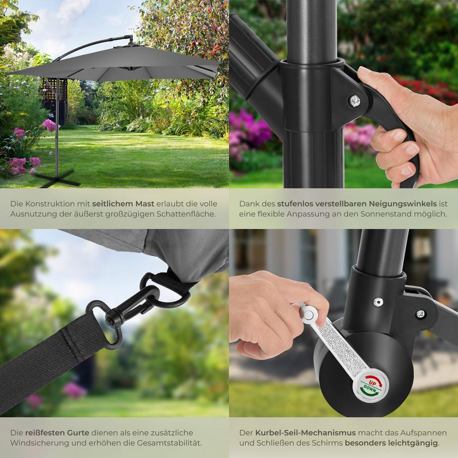 Tectake Sonnenschirm  Apollon 250 x 250 cm  leichtgängiger Mechanismus  