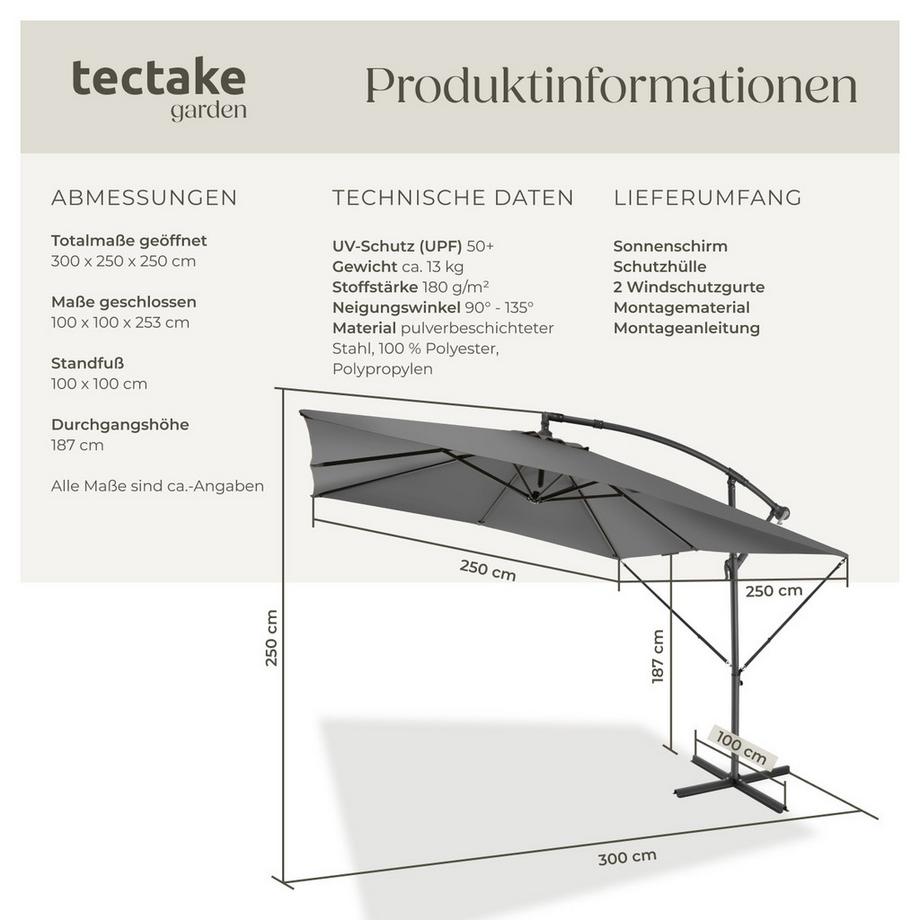 Tectake Ombrellone  Apollon  250 x 250 cm  