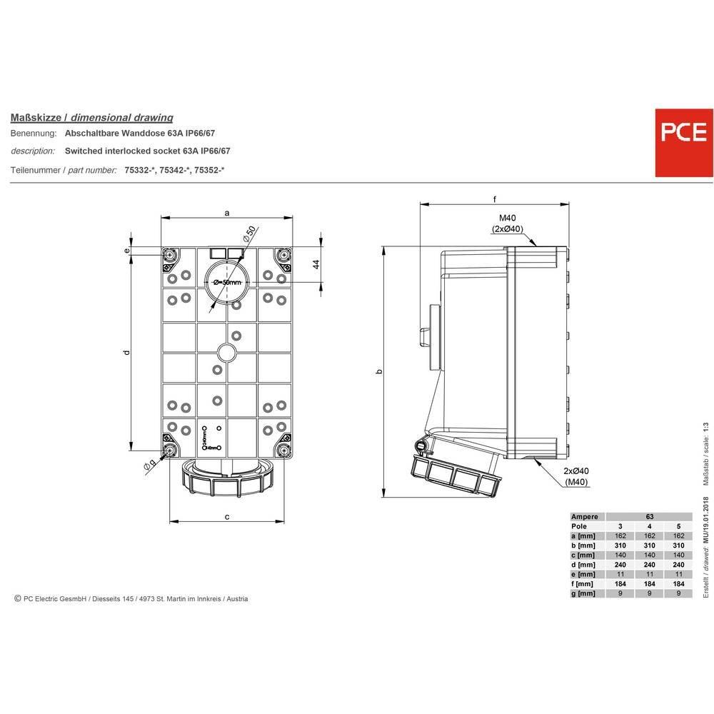 PCE  Presa da parete CEE 63 A 5 poli 400 V 