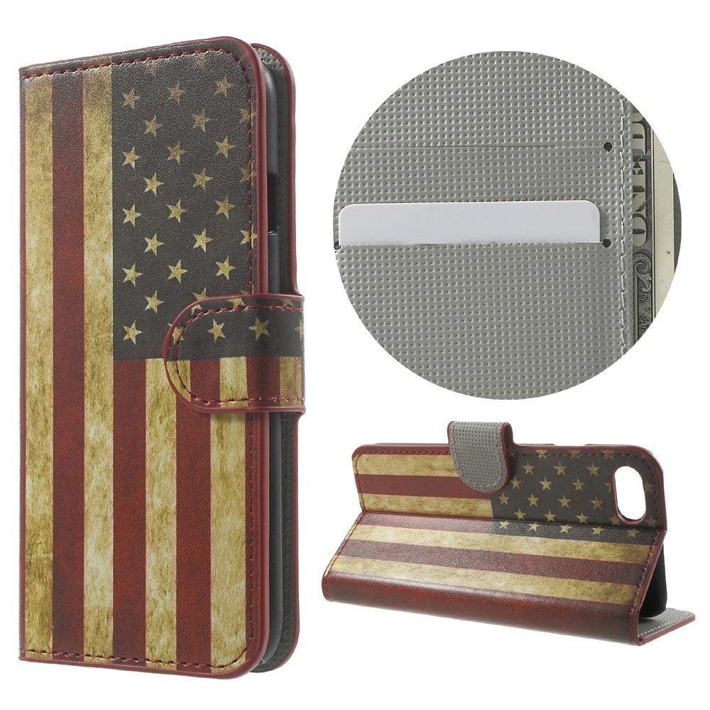 Image of iPhone SE / 8 / 7 - Leder Hülle Kartenfach US Flagge