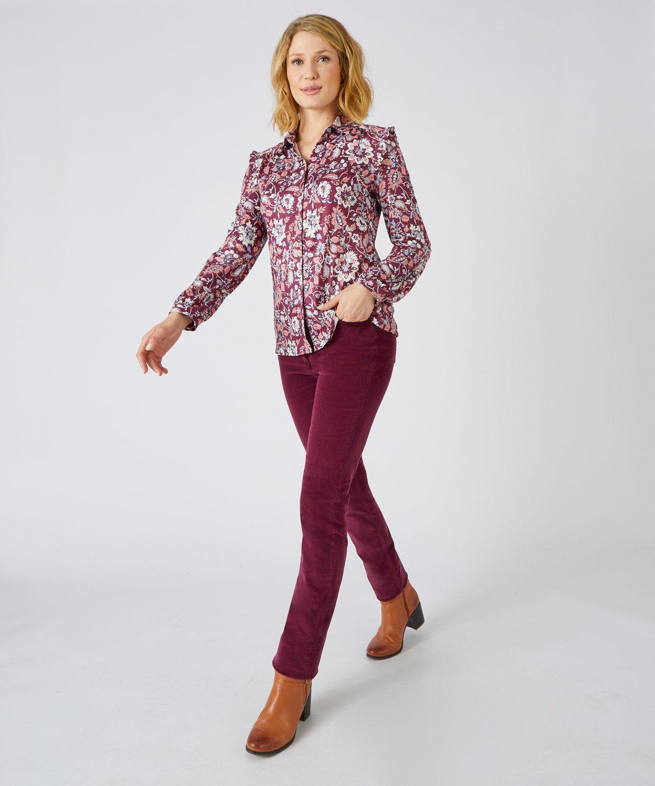 Image of Warme Bluse Mit Volants Und Samtigem Griff. Damen Rot 54/56