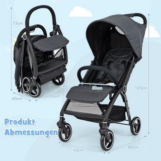 Northix  Einhändig Klappbare Kinderwagen mit Verstellbarer Rückenlehne & Verdeck Reisebuggy Grau 