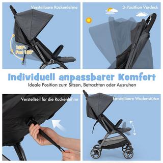 Northix  Einhändig Klappbare Kinderwagen mit Verstellbarer Rückenlehne & Verdeck Reisebuggy Grau 