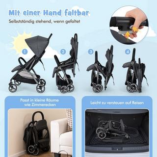 Northix  Einhändig Klappbare Kinderwagen mit Verstellbarer Rückenlehne & Verdeck Reisebuggy Grau 