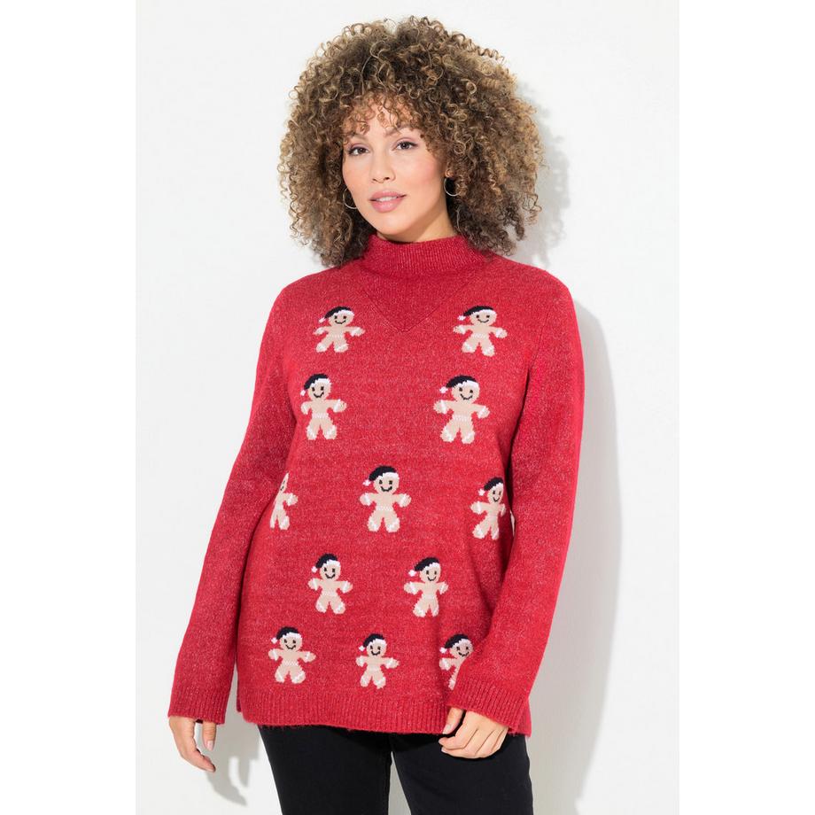 Ulla Popken Maglione Omino Pan di Zenzero Collo Alto Maniche Lunghe  