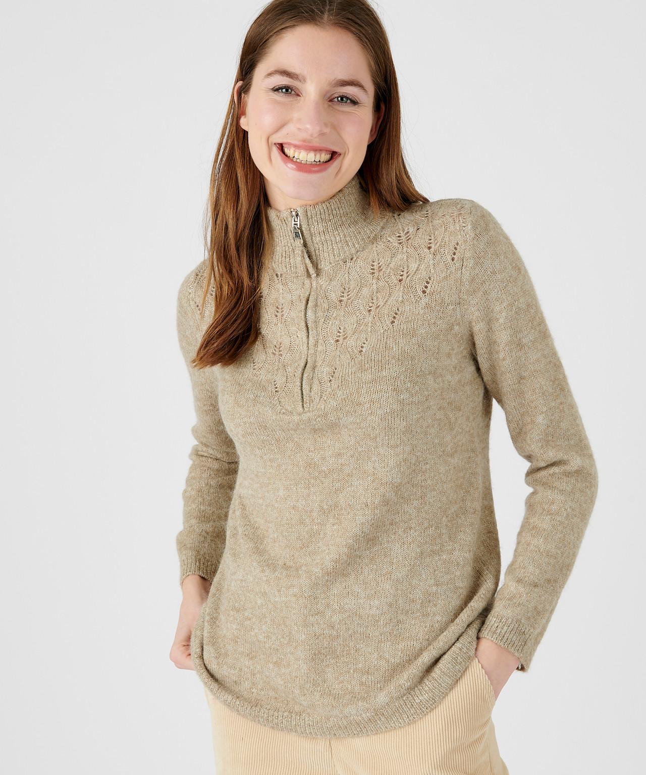 Image of Pullover Mit Troyerkragen, Aus Alpaka-mix. Damen Braun 38/40