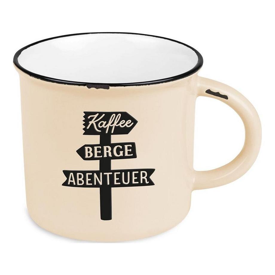 Grafik Werkstatt Atelier graphique Tasse vintage Bergglück, café, montagnes, aventure  