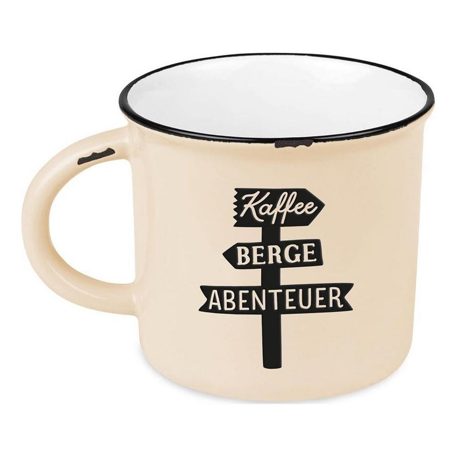 Grafik Werkstatt Atelier graphique Tasse vintage Bergglück, café, montagnes, aventure  