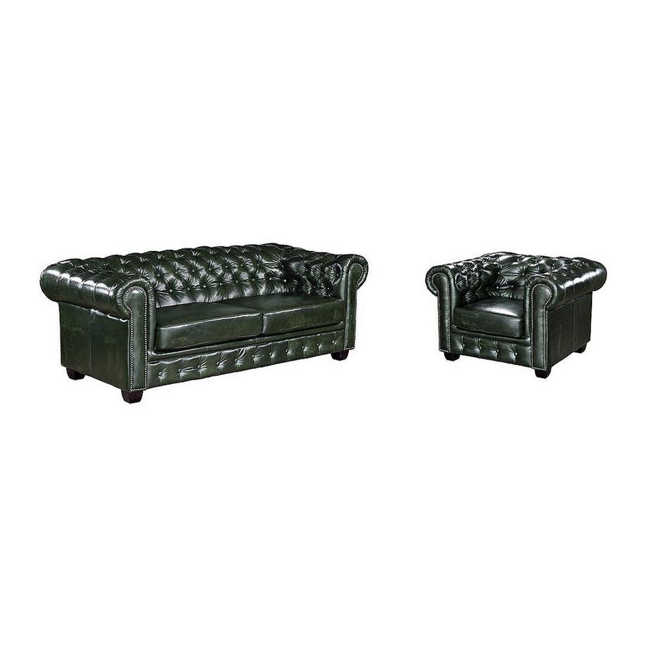LINEA SOFA Chesterfield Garnitur 3+1 Büffelleder BRENTON  