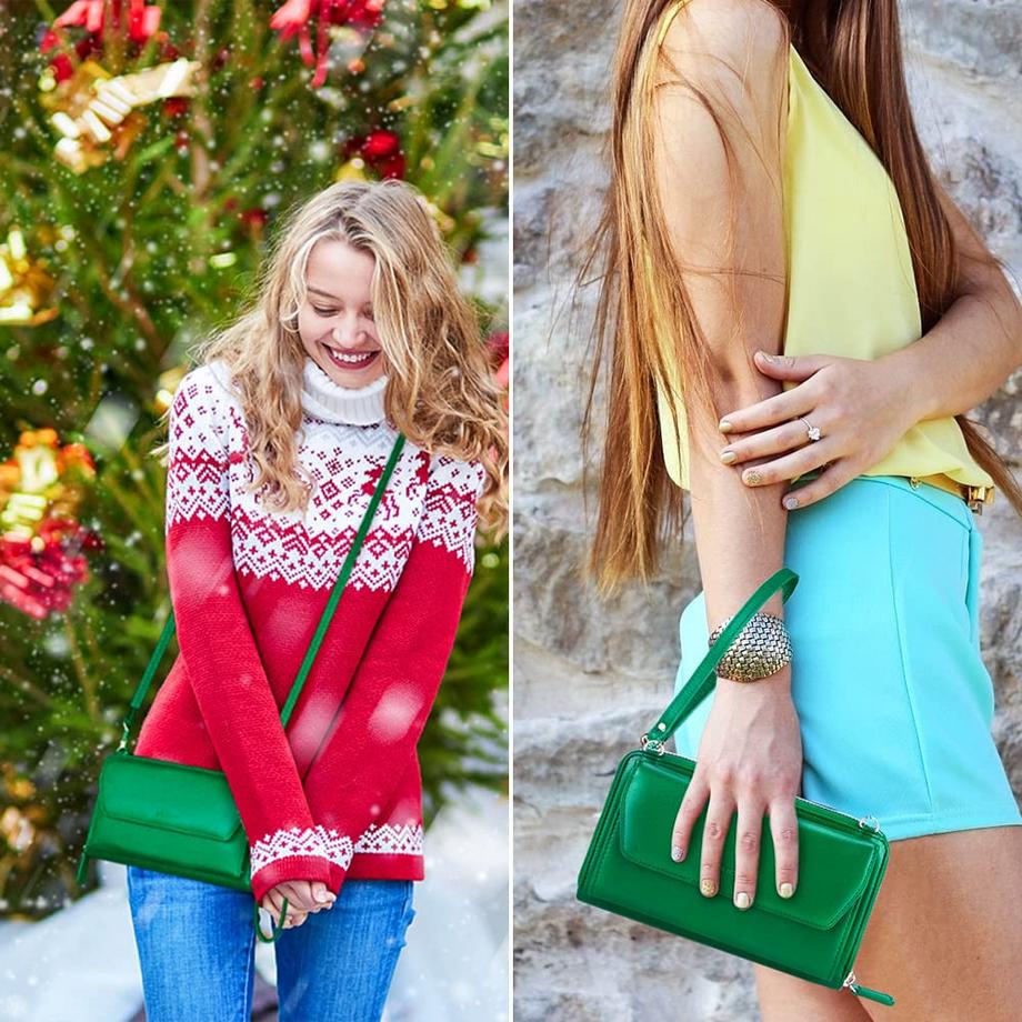 Only-bags.store Petit Portefeuille avec Fentes pour Cartes de Crédit Poche Téléphone Zippée et 2 Bretelles  