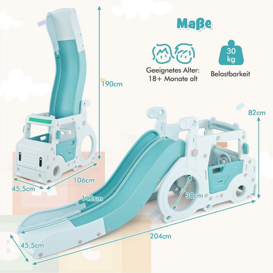 Northix  Kinder Rutsche 3 in 1 Kinderrutsche & Auto & Tunnel Lenkrad mit Hupe für Kinder ab 18 Monaten Blau 
