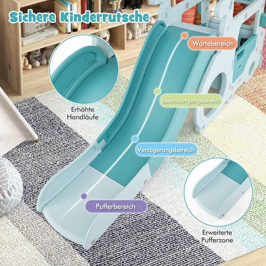 Northix  Kinder Rutsche 3 in 1 Kinderrutsche & Auto & Tunnel Lenkrad mit Hupe für Kinder ab 18 Monaten Blau 