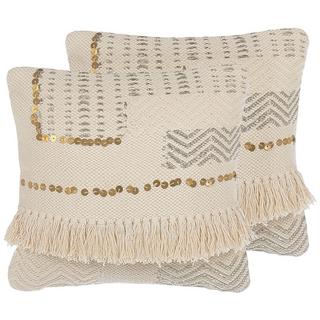 Beliani Lot de 2 coussins décoratifs en Coton Boho VAYALI  