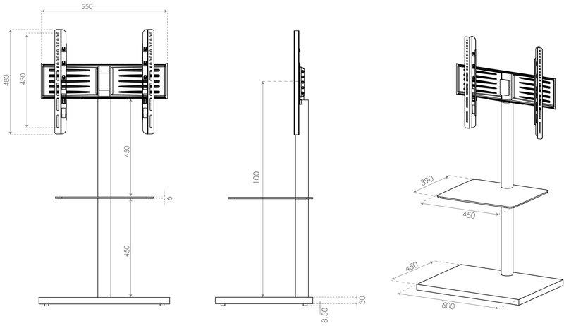 VCM Universal TV VESA Stand Stand Rack TV Tablette en verre Nalano Universal TV VESA Stand Stand Rack TV Tablette en verre Nalano  