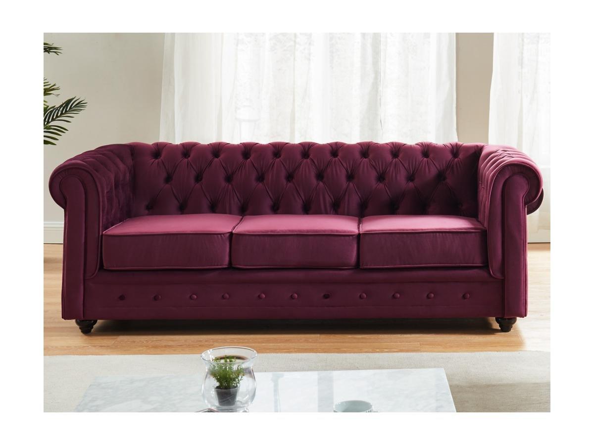 Vente-unique Sofa 3-Sitzer - Samt - Pflaumenfarben - CHESTERFIELD  