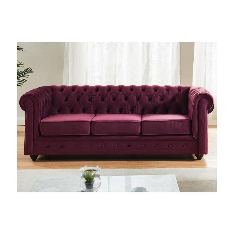 Vente-unique Sofa 3-Sitzer - Samt - Pflaumenfarben - CHESTERFIELD  