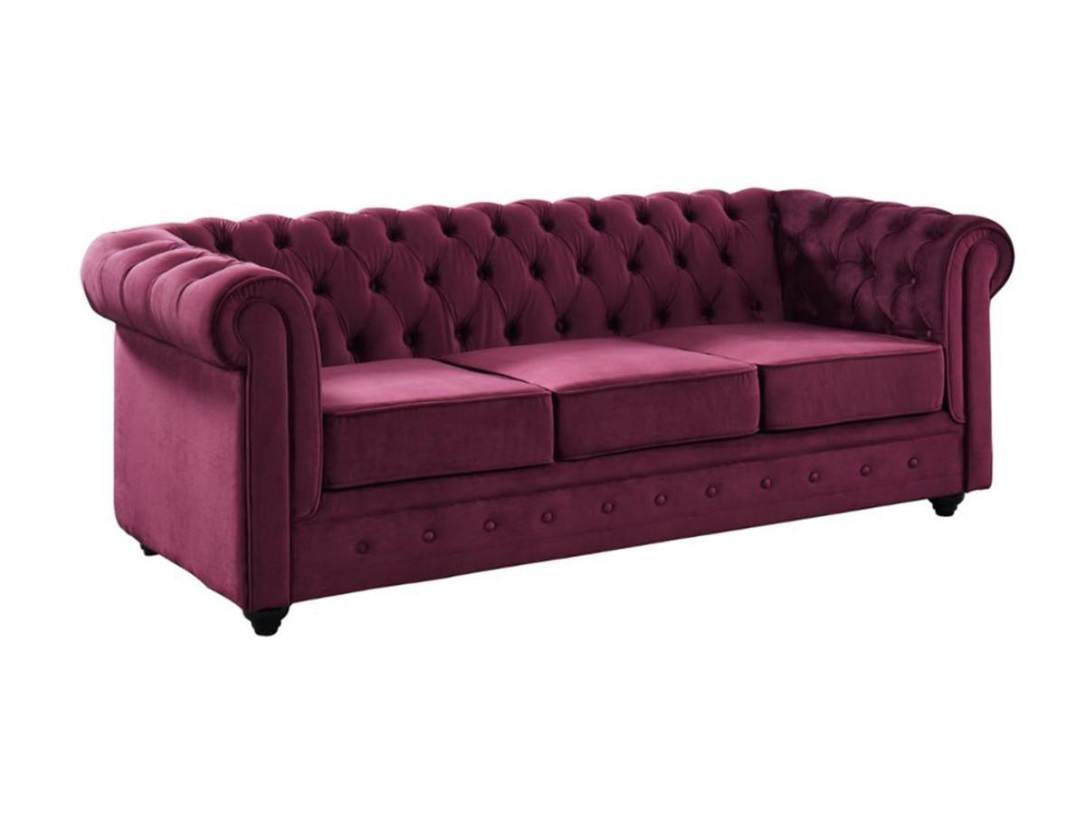 Image of Sofa 3-Sitzer - Samt - Pflaumenfarben - CHESTERFIELD Sofa 3-Sitzer - Samt - Pflaumenfarben - CHESTERFIELD