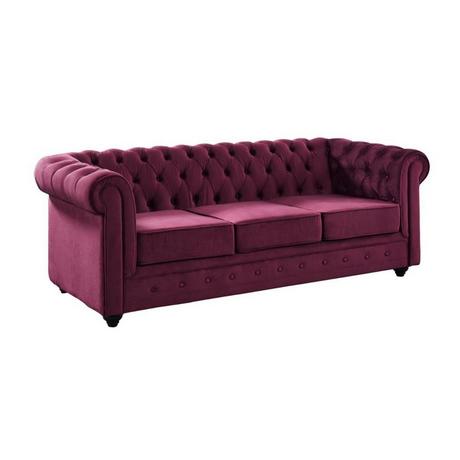 Vente-unique Sofa 3-Sitzer - Samt - Pflaumenfarben - CHESTERFIELD  