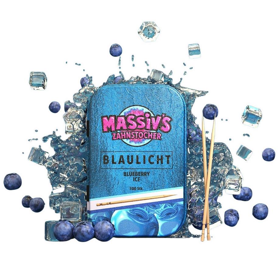 Wunder Zahnstocher  Massiv's Blaulicht Zahnstocher mit Geschmack Blueberry Ice in Metalldose 