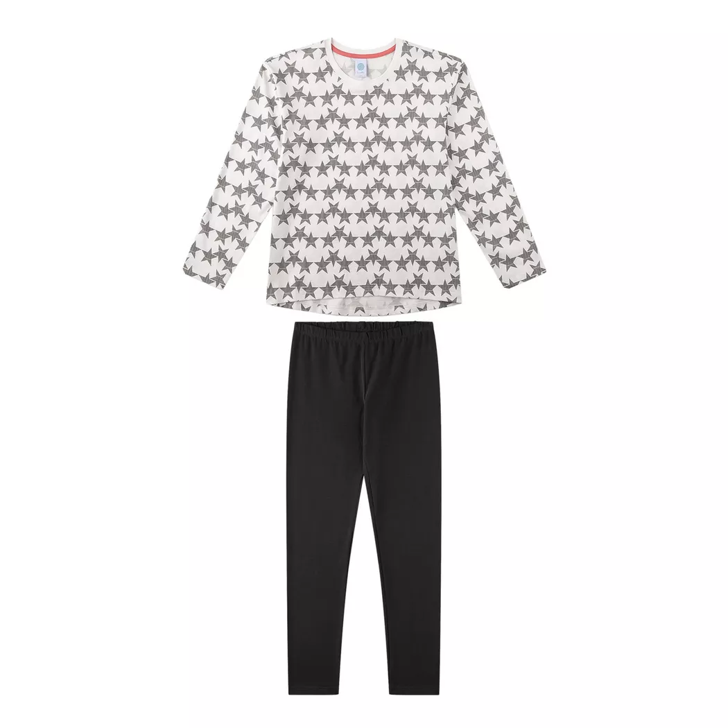 Sanetta - Pyjama  Pack de 1 Confortable à porter-Pyjama Teenager lang Stars, 152, Blanc