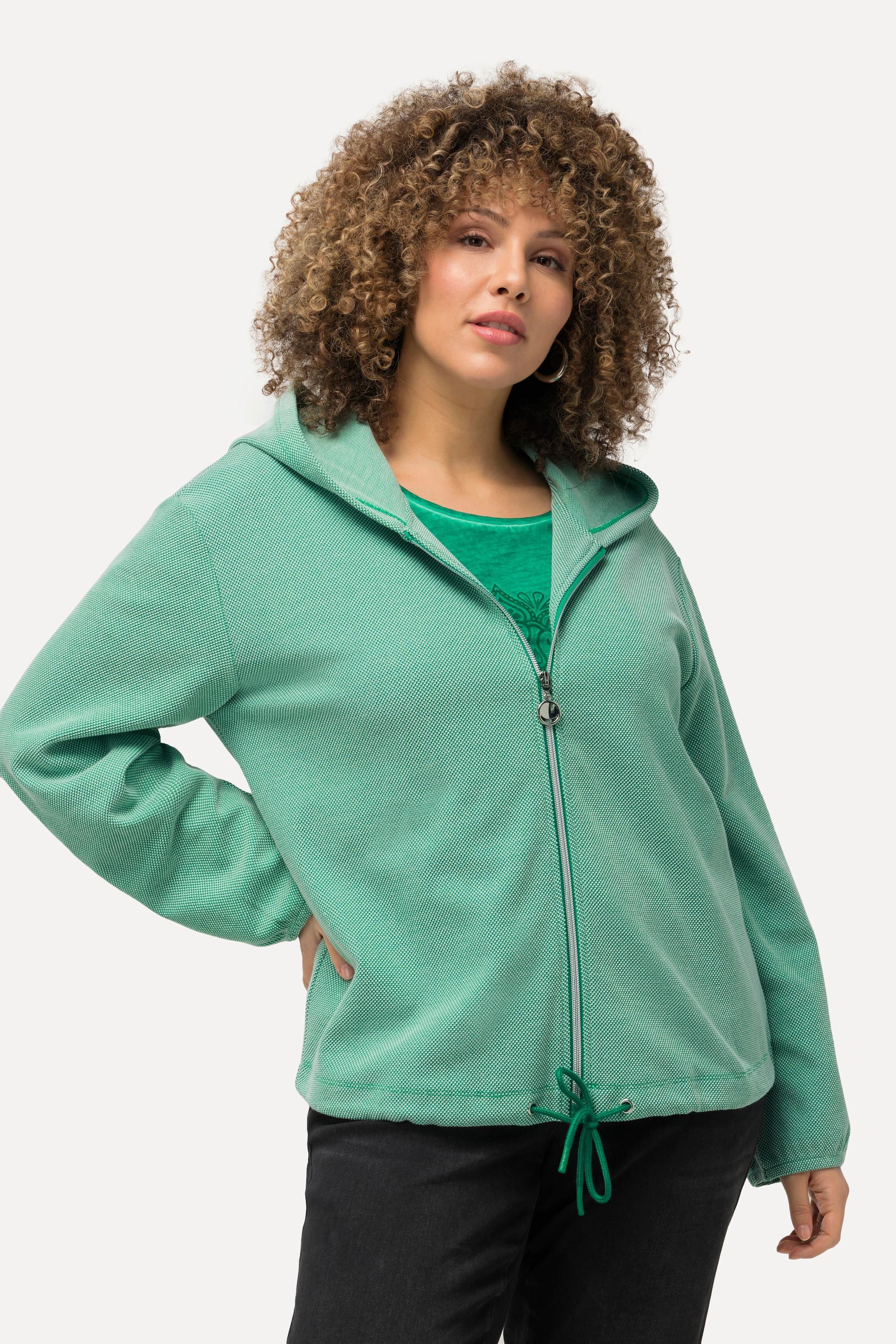 Ulla Popken  Hoodie-Jacke, Sweat, Struktur, Tunnelzug, Kapuze 