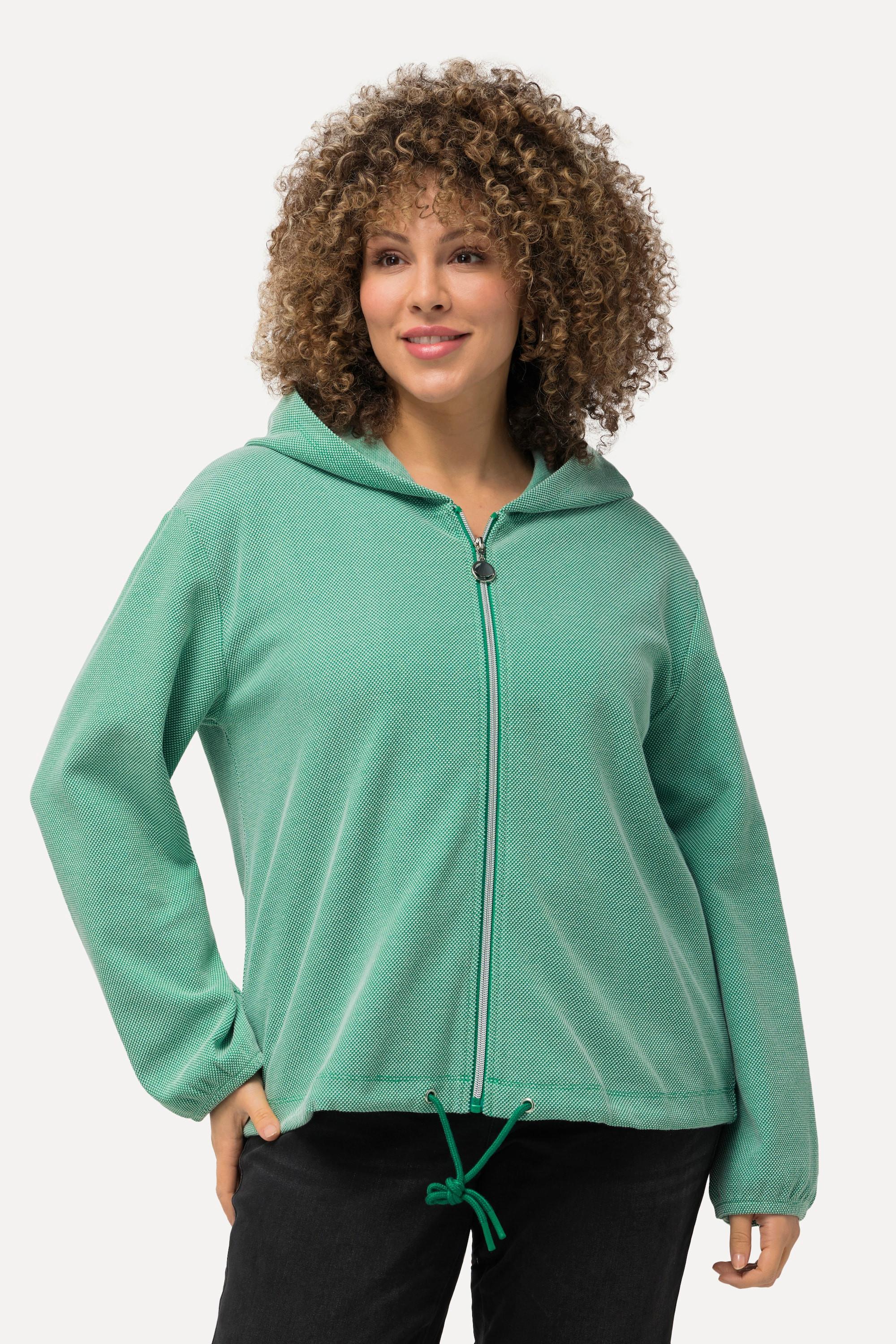 Ulla Popken  Hoodie-Jacke, Sweat, Struktur, Tunnelzug, Kapuze 