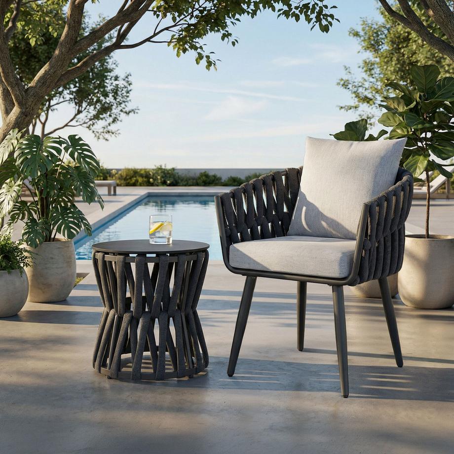 Tectake Ensemble de salon de jardin en aluminium Lugano au design cordé par pièce  