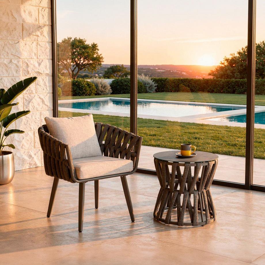 Tectake Ensemble de salon de jardin en aluminium Lugano au design cordé par pièce  