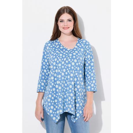 Ulla Popken  Shirt, Zipfelsaum, V-Ausschnitt, 3/4-Arm, Biobaumwolle 