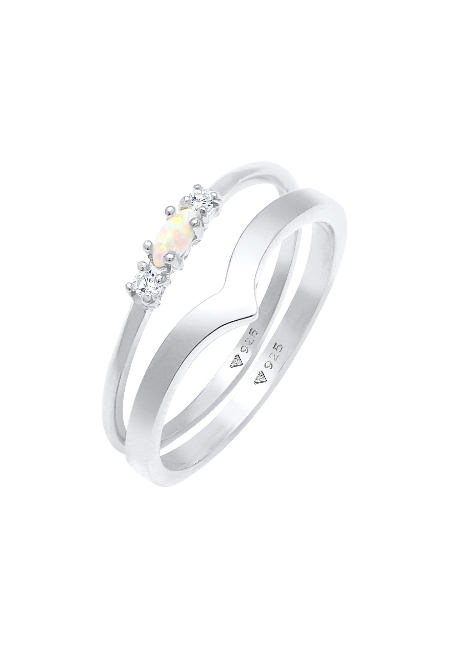 Image of Ring 2er Set Opal Zirkonia Damen Silber 58mm